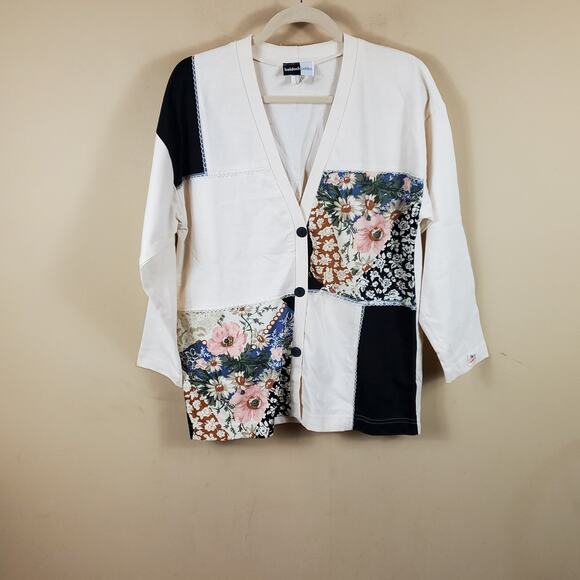 Vintage Beldoch Patchwork Button Up Cardigan Size LP - Picture 1 of 11